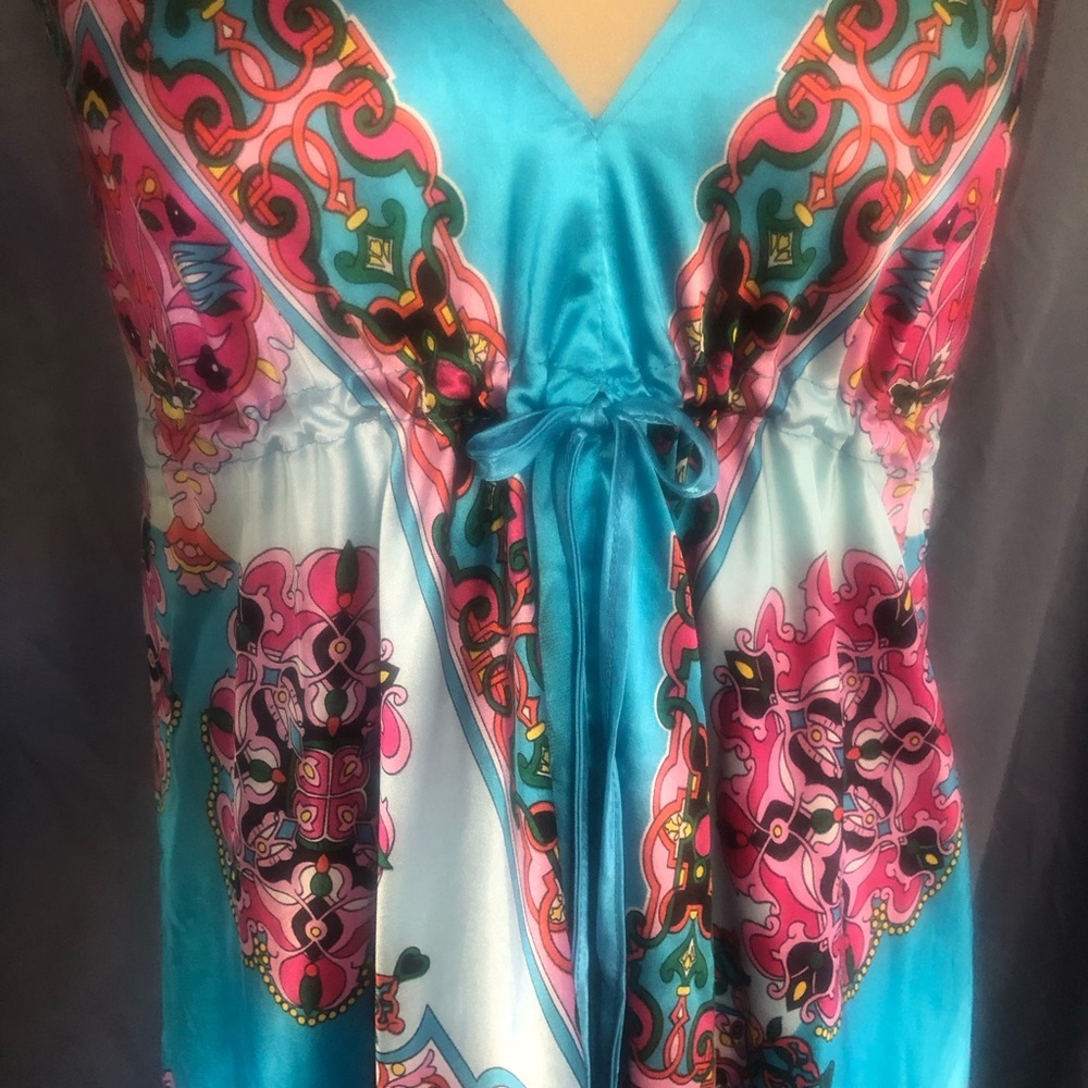 Blue and Pink Spaghetti Strap Maxi Sundress - Picture 3 of 16